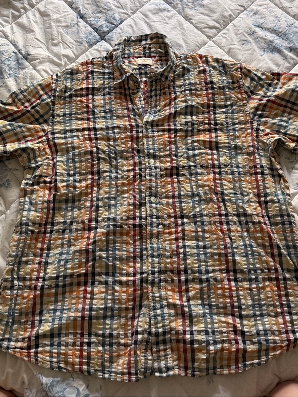 Dockers Men's Short-Sleeve Plaid Button-Down Shirt - Beige, Blue, Red